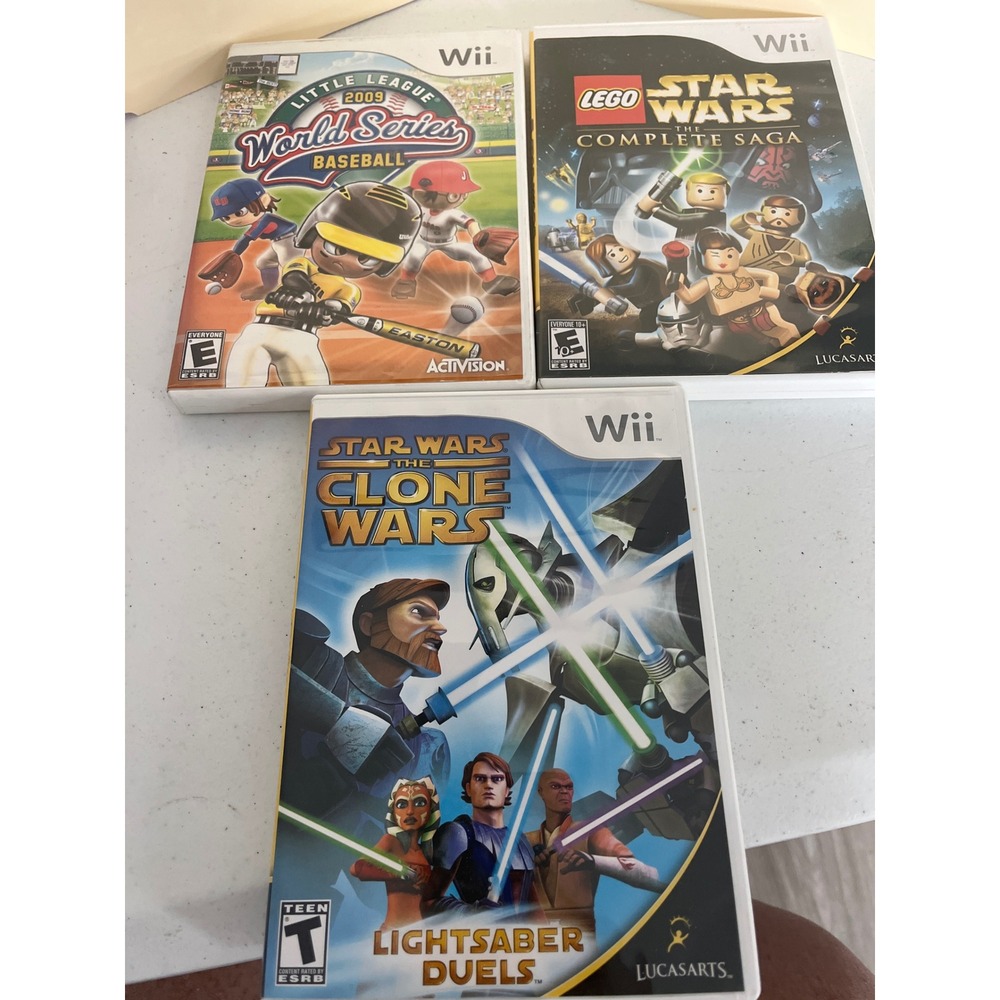 Nintendo Wii 3 Game LEGO Star Wars Complete Saga Clone Wars Little League 2009